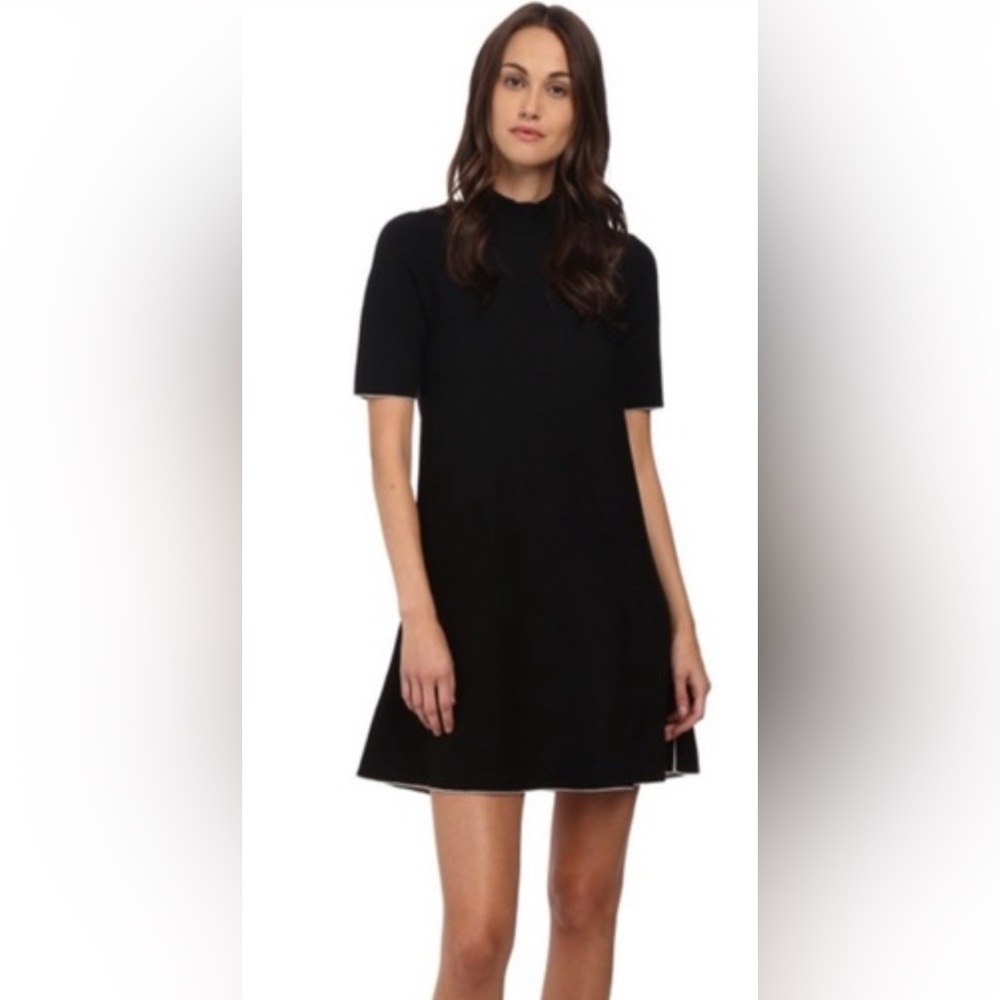 Theory Wool Lakelyn Evian Stretch Sweater Dress Black Ivory Trim Size Small